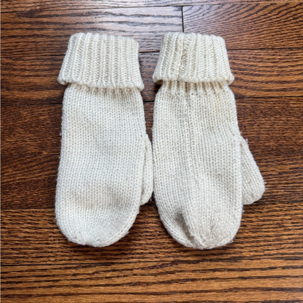 J.Crew Cream Knit Wool Mittens Fold Over Cuff Winter Gloves
